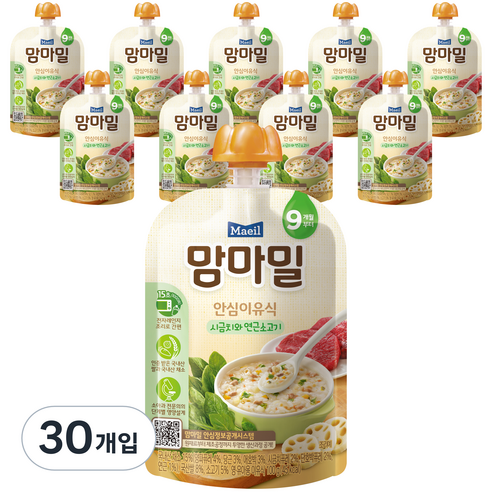 맘마밀 안심 이유식 9개월 부터, 100g, 30개, 시금치와 연근소고기