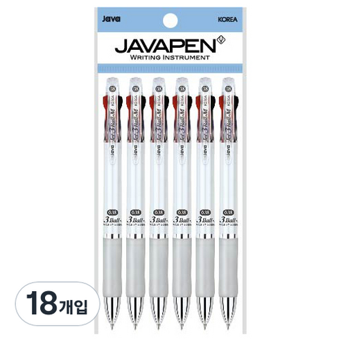 자바펜 제트3볼M 유성볼펜 0.38mm, 화이트, 18개