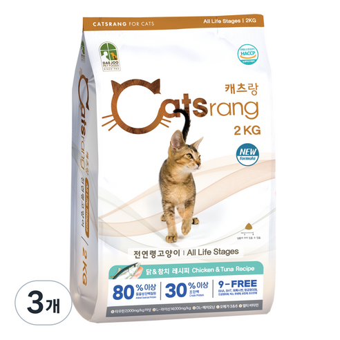 캐츠랑 NEW 전연령 올라이프 고양이 건식사료, 닭 + 참치, 2kg, 2개