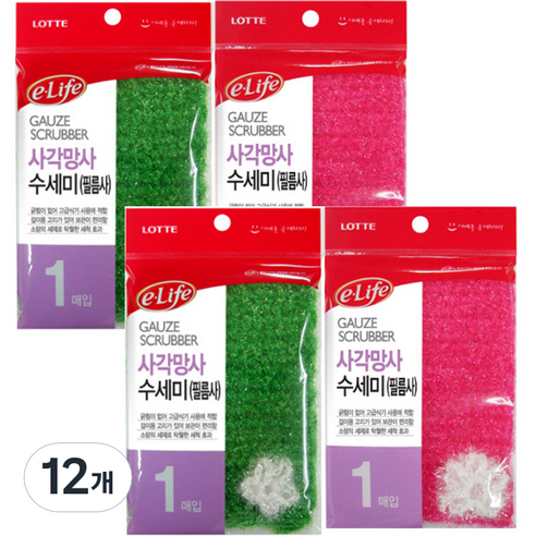 롯데이라이프 사각 망사 수세미 랜덤발송, 1개입, 12개