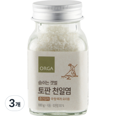 ORGA 숨쉬는 갯벌 토판 천일염 중간입자, 100g, 3개