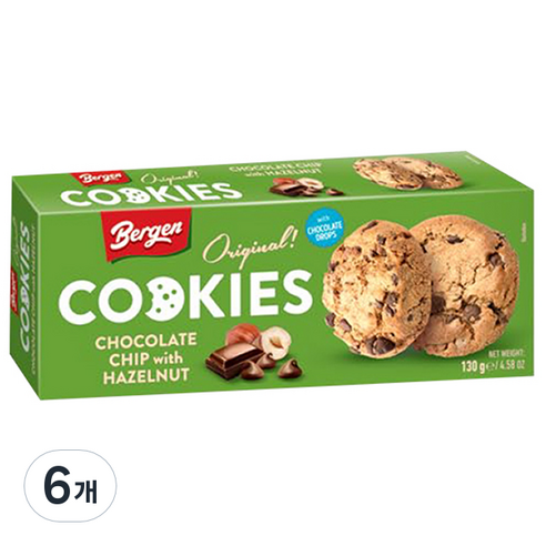 버겐 오리지날 초콜렛칩 위드 헤이즐넛 쿠키, 130g, 6개
