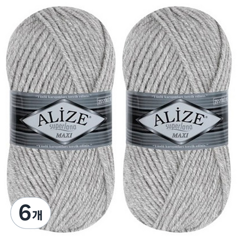 alize 슈퍼라나 맥시 뜨개실, 6개, 21 연그레이
