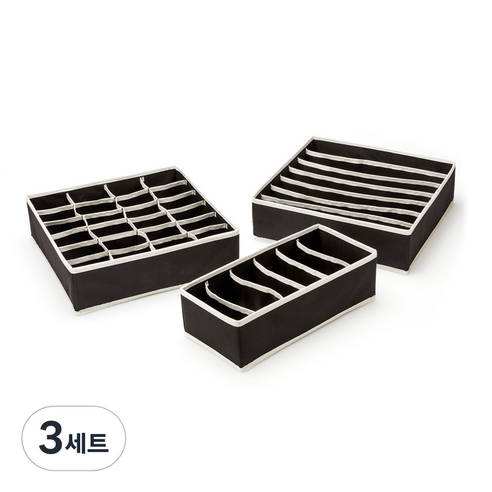 조은리빙 속옷정리함 3종 세트 블랙, 3세트