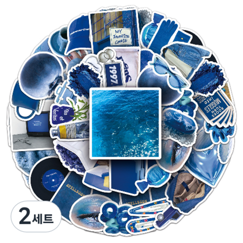 문곰상점 감성 다이어리 꾸미기 캐리어 스티커 50종 세트, 블루, 2세트