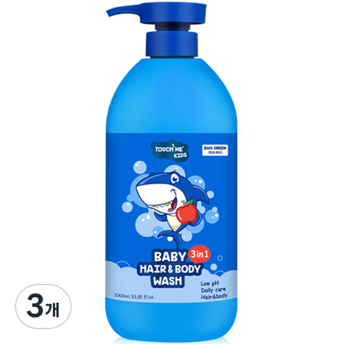 터치미 헤어&바디 베이비 올인원클렌저 대용량 사과향, 1000ml, 3개