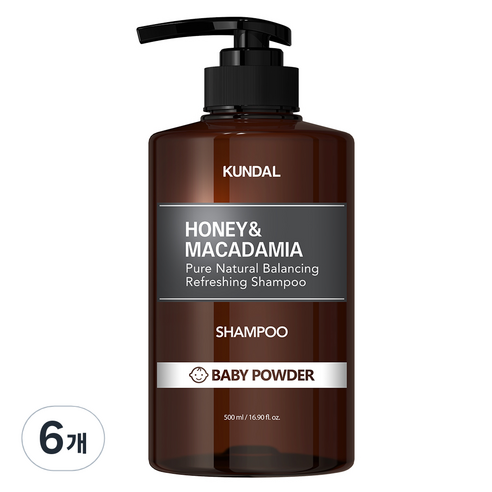 쿤달 허니 앤 마카다미아 네이처 샴푸 베이비파우더향, 500ml, 6개