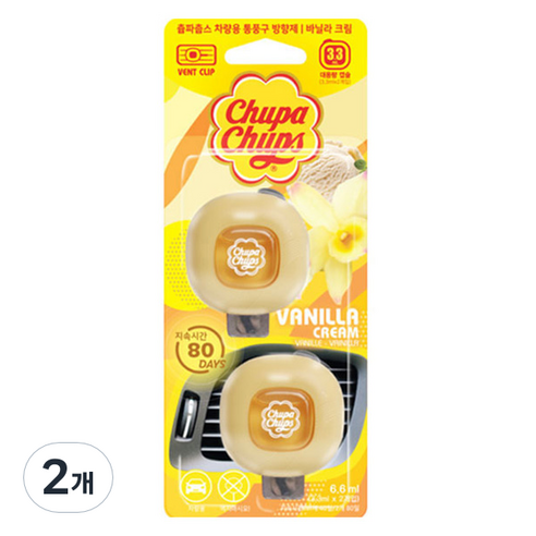 츄파춥스 통풍구 차량용 방향제 2p, 2개, 바닐라크림향