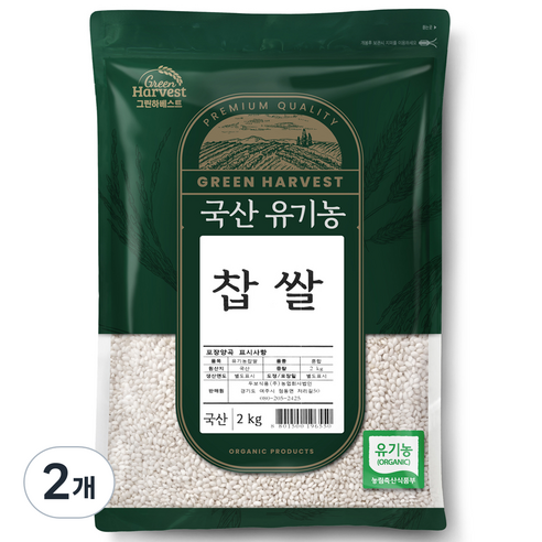 그린하베스트 국산 유기농 찹쌀, 2kg, 2개