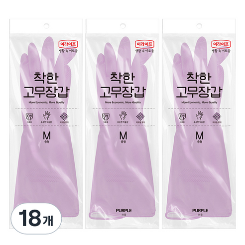 롯데이라이프 착한 고무장갑, 퍼플, 중(M), 18개
