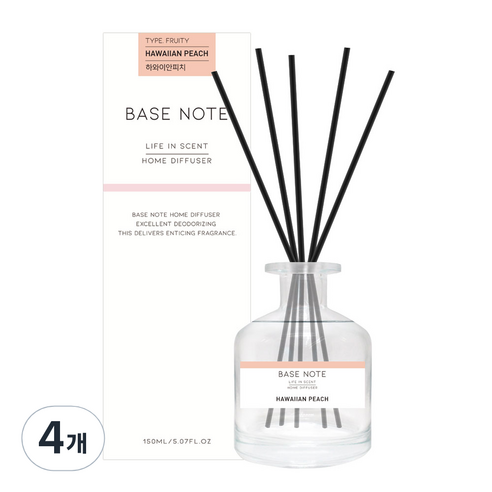 베이스노트 홈 디퓨져 150ml, 하와이안피치, 4개