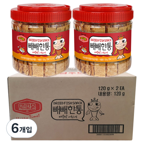 머거본 빼빼한통 매운맛 어포스낵, 120g, 6개