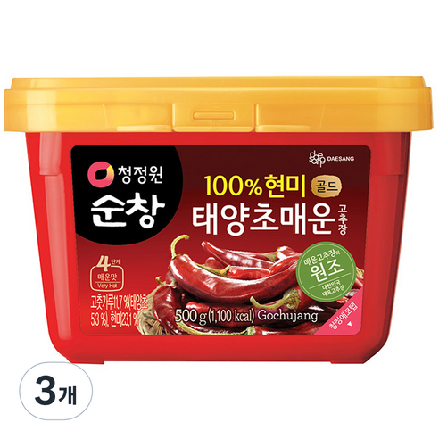 청정원순창 태양초 매운 고추장, 500g, 3개