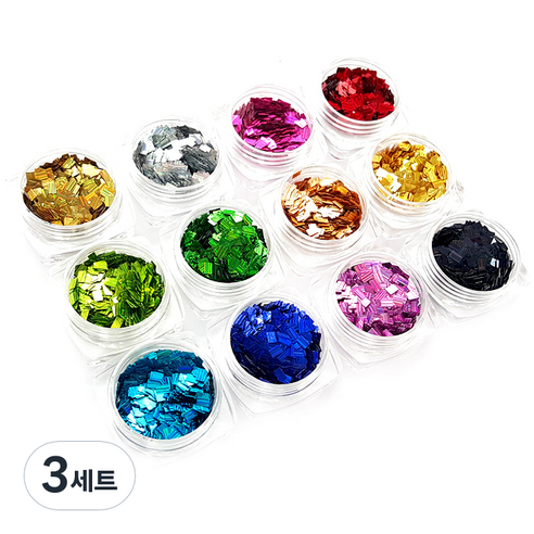퍼니네일 사이키 직사각글리터 12종세트, 혼합 색상, 3세트