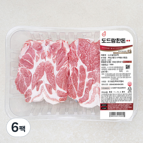 도드람 한돈 1등급 목심 보쌈용 (냉장), 1kg, 6팩