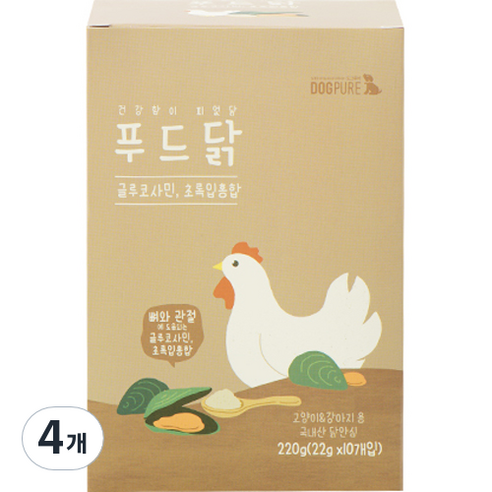 도그퓨어 강아지 고양이 푸드닭 간식 22g x 10p, 초록 입홍합, 220g, 4개