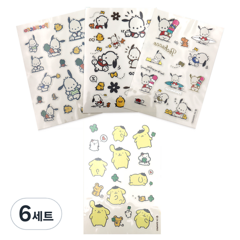 산리오 폼폼푸린 포차코 타투스티커 4종 세트, 6세트, 혼합색상