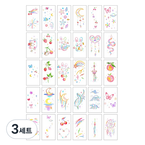 젤루나 귀여운 컬러 색연필 타투 스티커 T-34 30p 세트, 3세트