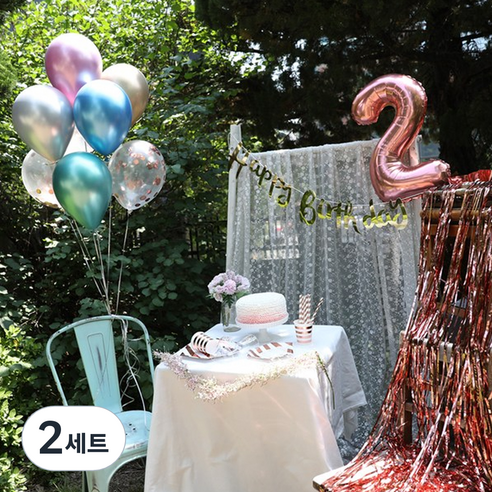 이베이비랜드 생일 파티 4종 세트 + 숫자 풍선 2, 메탈크롬(4종 세트), 로즈골드(숫자풍선), 2세트