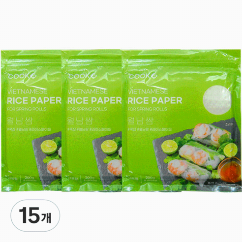 쿡샵 월남쌈 라이스페이퍼 사각, 200g, 15개