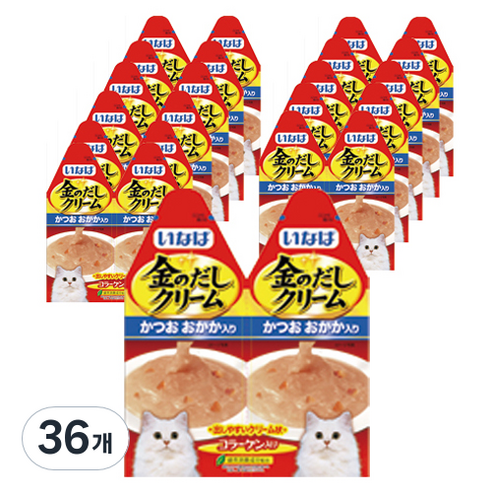이나바 고양이 금빛육수 크림 파우치 2p, 혼합맛(가다랑어/가다랑어포), 60g, 36개