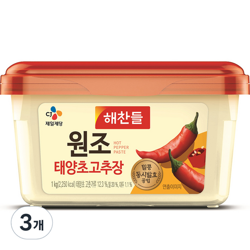 해찬들 원조 태양초 고추장, 1kg, 3개