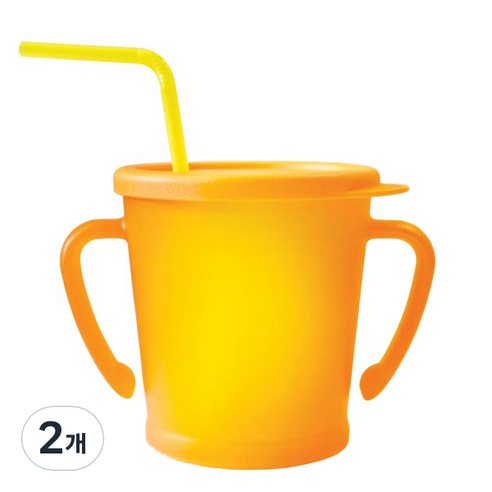 아가프라 유아용 매직 빨대컵 300ml, 2개, 오렌지