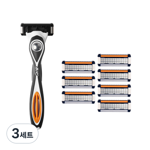 레이지소사이어티 면도기 세트, 면도 핸들 + 5중날 카트리지 8p, 3세트