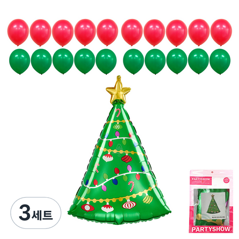 파티쇼 크리스마스 주니어쉐잎 파티장식풍선 세트 페스티브트리 X-MAS, 혼합색상, 3세트