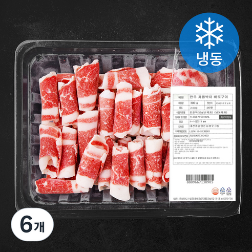 한우 차돌박이 1등급 바로구이 (냉동), 300g, 6개