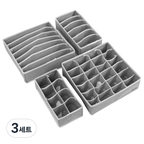 마켓플랜 속옷 정리함 다용도 4종 세트, 그레이, 3세트