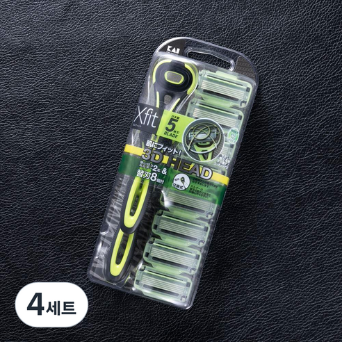 카이 남성용 일회용 면도기 세트 XF5-8BS Xfit 민감성피부용 밸류팩, 면도기 2p + 교체날 8p, 4세트