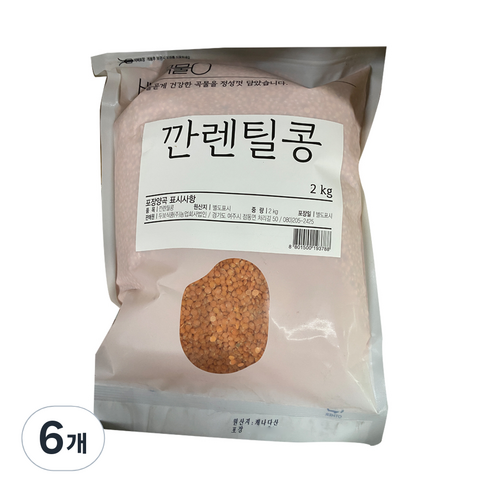 두보식품 바른곡물 깐렌틸콩, 2kg, 6개