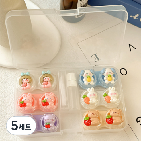 특별한상점 요일별 귀여운 콘택트렌즈 케이스 6종 + 흡착봉 집게 세트, A, 5세트