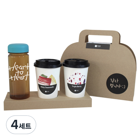 1AM 쥬뗌므 프리미엄 크라프트 Heart to H 보틀 블랜딩차세트 하늘뚜껑, 패키지 + 티백세트(테이크아웃잔 2p + 루비 캐모마일 3p + 트리플 베리 3p) + Heart to H 보틀 스티커 + 트라이탄 보틀 + 감사합니다 패키지 스티커, 4세트