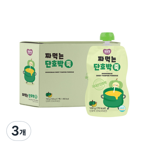 또또맘 짜먹는 단호박죽 100g x 7p, 단호박맛, 3개
