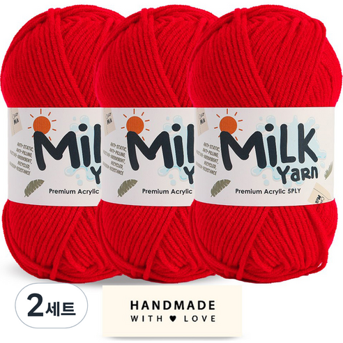 니뜨 밀크얀 뜨개실 50g x 3p + 코튼라벨 세트, 10레드, 2세트