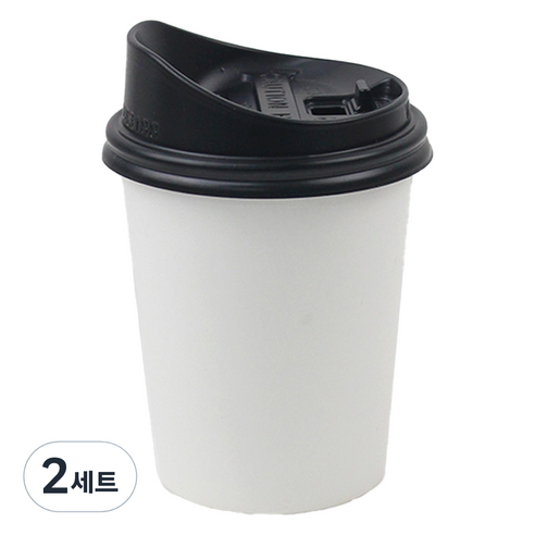아이엔피 종이컵 화이트무지 300ml 50p + 롱개폐 뚜껑 50p 세트, 2세트