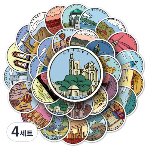 문곰상점 감성 다이어리 꾸미기 캐리어 스티커 50종 세트, 중동랜드마크, 4세트