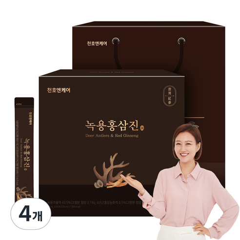 천호엔케어 녹용홍삼진 스틱 선물세트 60p + 쇼핑백, 4개, 720ml