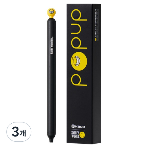 카코 스마일리 팝업 젤펜 0.5mm, 블랙, 3개