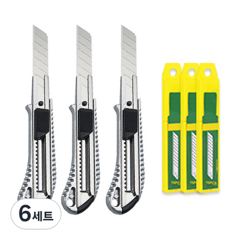 다다 합금 슬리브 커터칼 3p + 칼날 30p, 혼합색상, 6세트