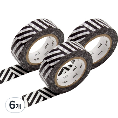 엠티 마스킹테이프 15mm x 10m, 블랙 멀티 스트라이프(DMTK-KAPI01), 6개