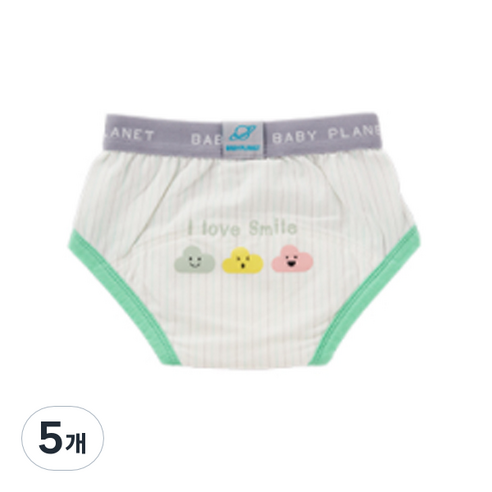 베이비플라넷 밤부 배변훈련팬티 스마일 클라우드, 에메랄드 그린, 5개
