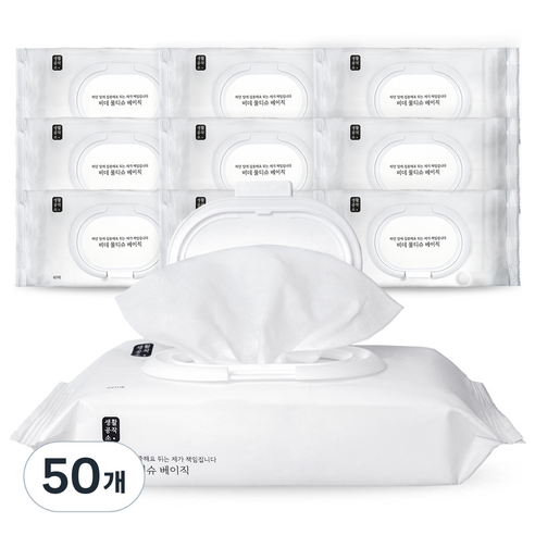 생활공작소 비데물티슈 베이직 캡형, 60매입, 50개