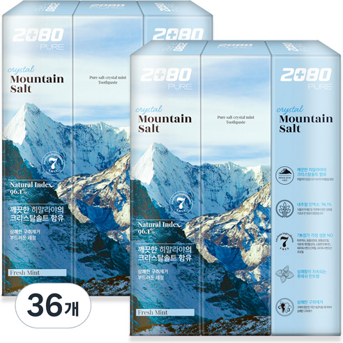 2080 퓨어 마운틴솔트 치약 크리스탈 민트, 150g, 36개