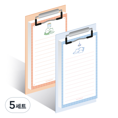 위드나 스노우독&캣 클립 메모보드 2종 세트 82-0041, 블루, 오렌지, 5세트