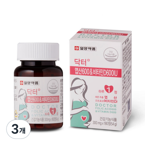 일양약품 닥터플러스 엽산 600 앤 비타민D600, 3개, 54g