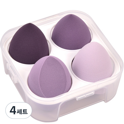 타이탄 뷰티 물방울 에그 똥퍼프 메이크업 스펀지 4종 + 케이스 세트, 퍼플, 4세트