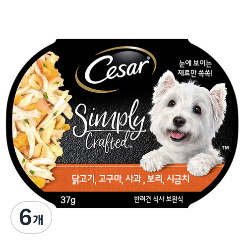 시저 심플리 닭고기 고구마 사과 강아지습식사료, 닭, 37g, 6개